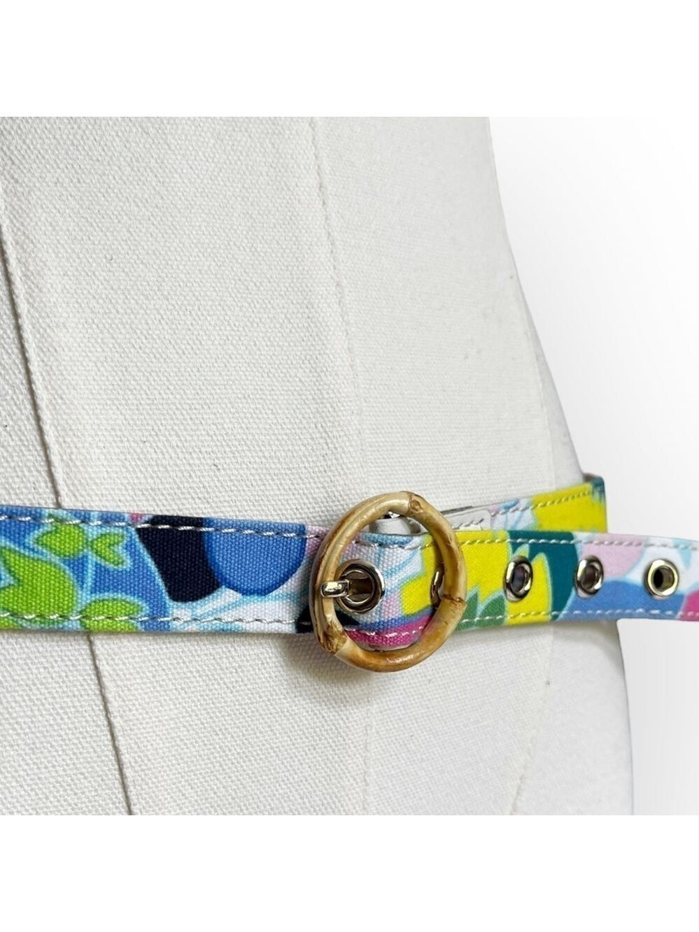 Y2K Talbots Floral Thin Belt Bamboo O ring Buckle Vibrant Colors Cotton Belt S